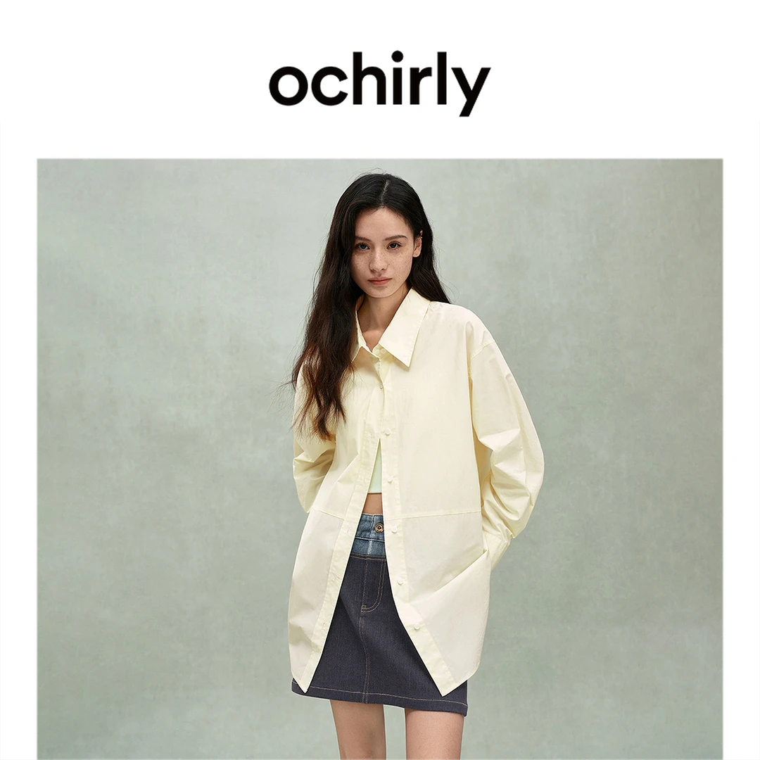 #OCHIRLY欧时力纯棉廓形感衬衫女中长款休闲上衣通勤25春