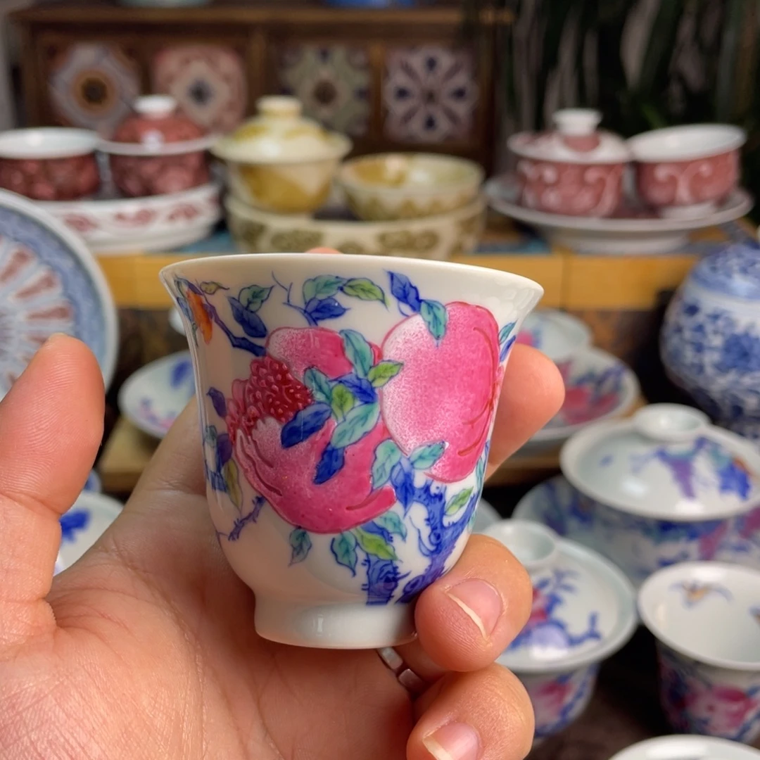 青花粉彩多子多福杯子
