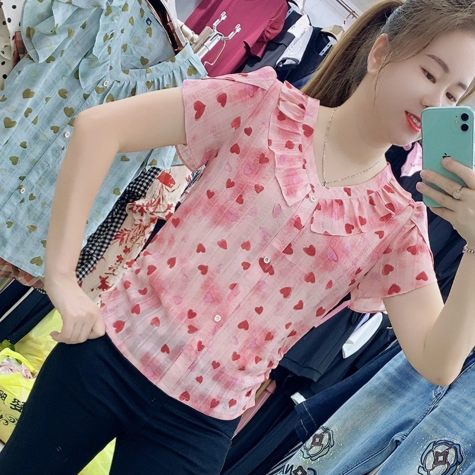 【十姐妹推荐】夏季新款碎花短袖衬衫女士显瘦百搭气质上衣