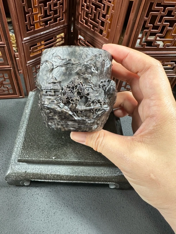 山水杯 冰碛岩手工雕刻创意纯手工