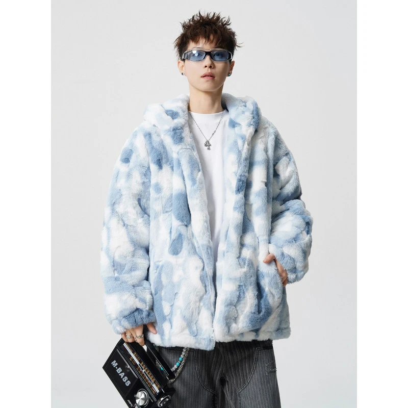 潮流设计感连帽棉衣男款宽松大码棉袄冬季加厚保暖外套渐变色棉服