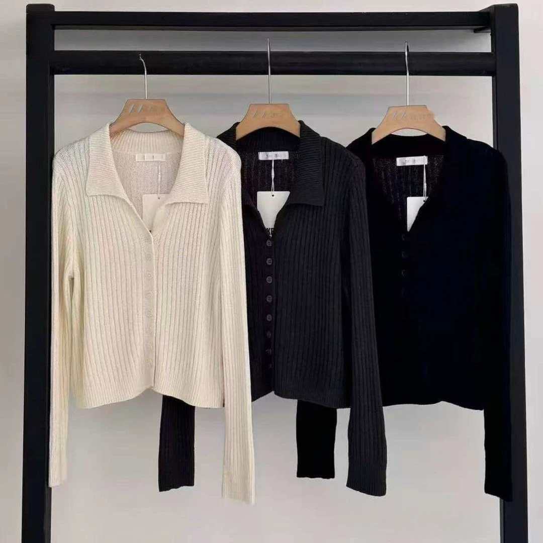 2025早秋新款时尚韩国欧巴家修身翻领针织开衫女