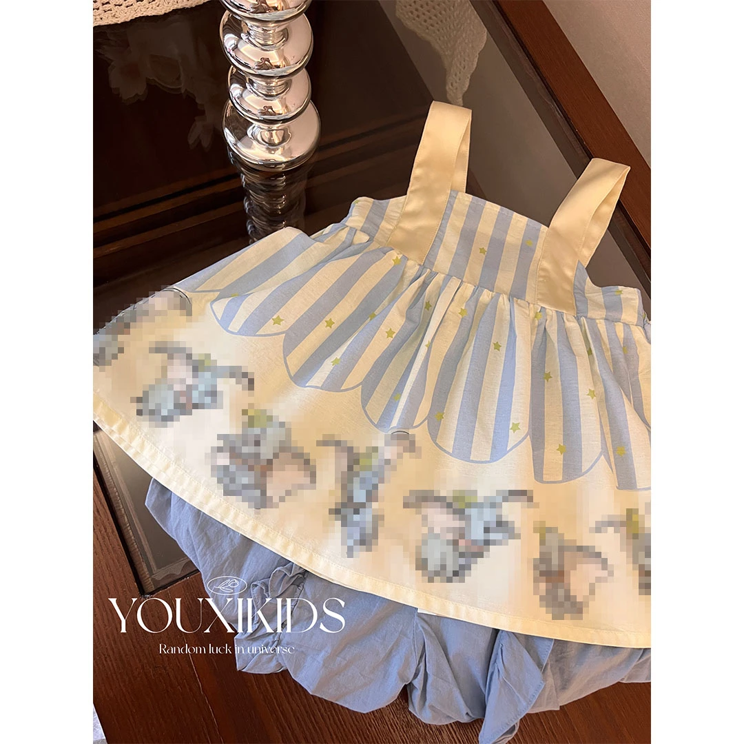 现【小象乐园】蓝色洋气百搭休闲裤宝宝纯色花边韩版花苞裤FF2069