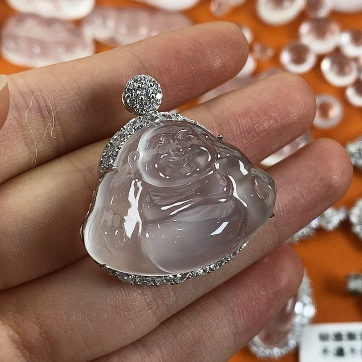 石英质玉银S925镀金镶嵌颈饰