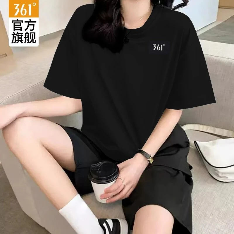 361度休闲运动套装女情侣秋冬学生宽松短袖t恤女五分裤两件套大码
