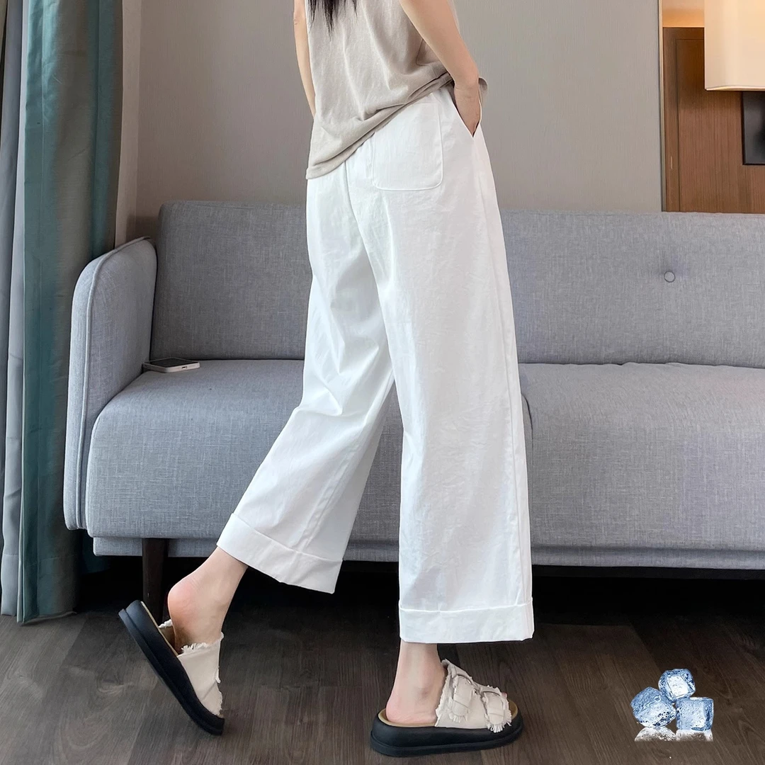 高级感冰丝九分阔腿裤女2025夏季薄款直筒宽松淡人凉感灯笼空调裤