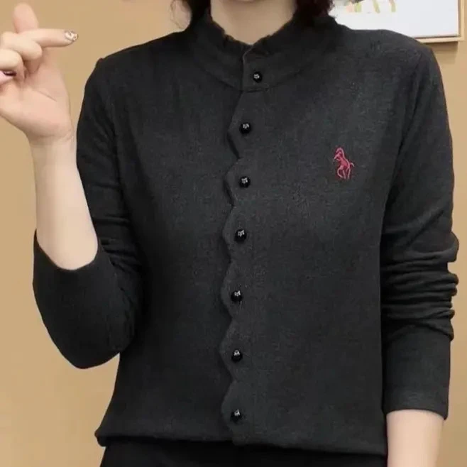 时尚立领气质百搭长袖套头打底衫花边领减龄女士上衣wx1