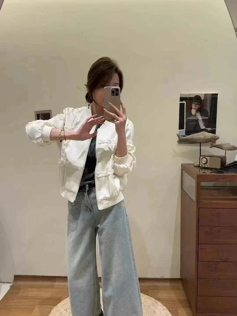 2025春季新款欧货时尚休闲百搭木耳边棒球服夹克拉链外套女百搭潮