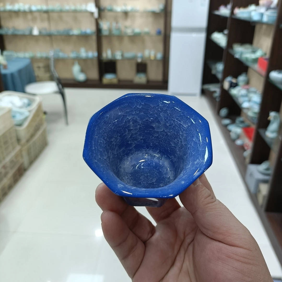 W瑕原矿汝瓷蓝冰八方主人杯0583