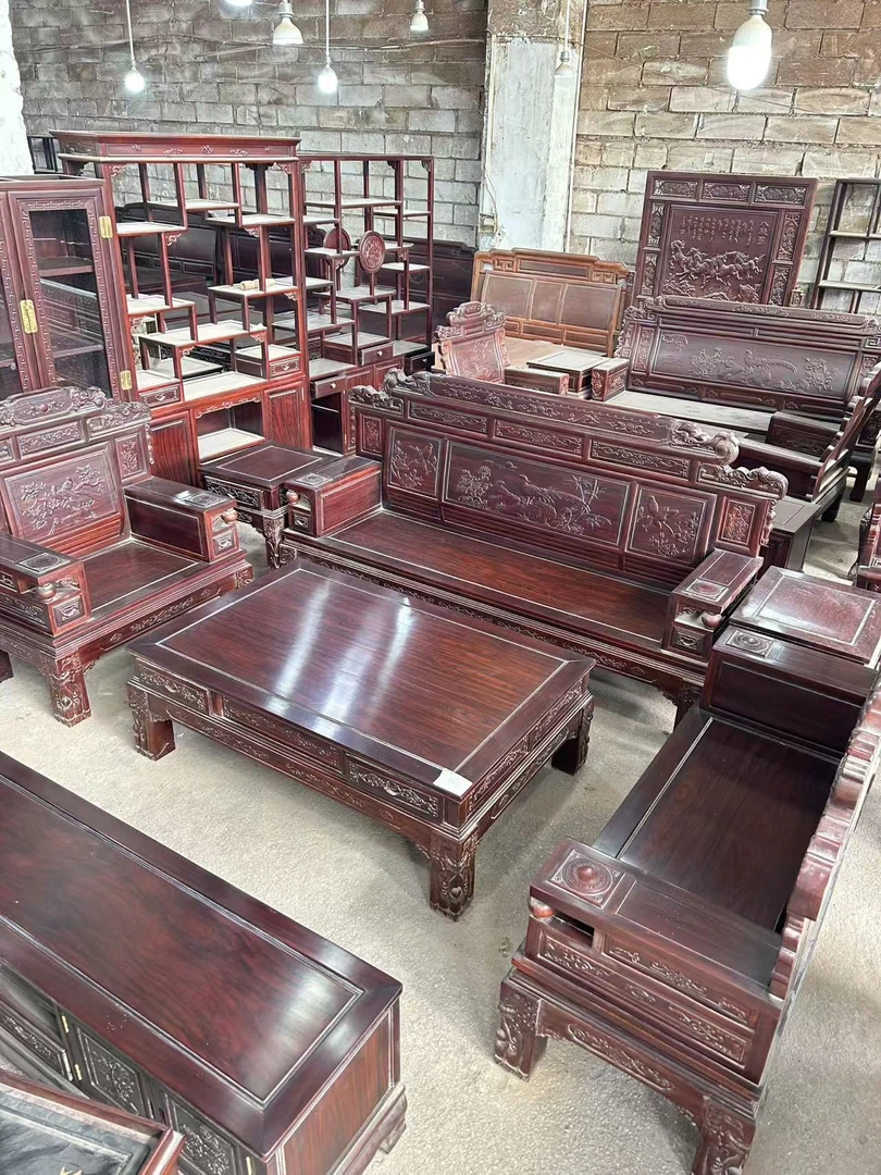 东非酸枝沙发复合链接酸枝沙发成套茶桌角几件套送玻璃坐垫古典