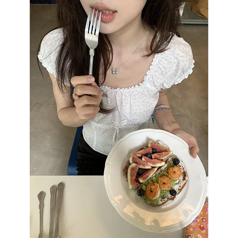 【香香的梨】粉紫蝴蝶结碎花小衫XL0011
