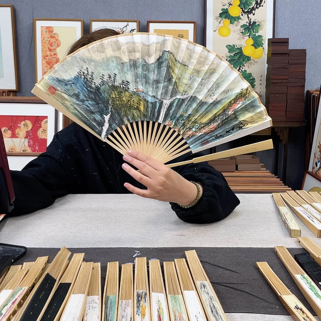 国画福利折扇带中玉扇骨（默认粘好发出）