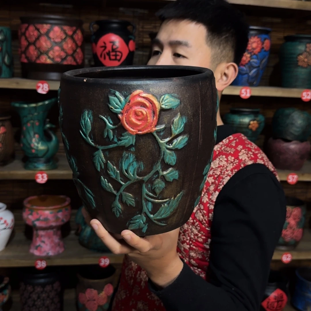 带孔高端浮雕花盆炸炸炸