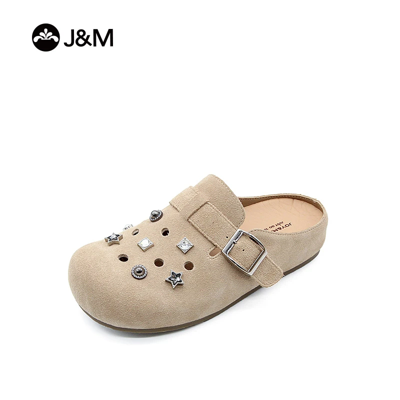 J&M/快乐玛丽女鞋欧若风轻奢女鞋百搭舒适精致扣饰勃肯半拖22186W