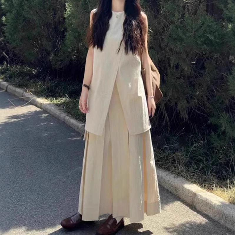 新中式背心半身裙两件套女夏季复古简约文艺绑带清冷禅意风套装裙