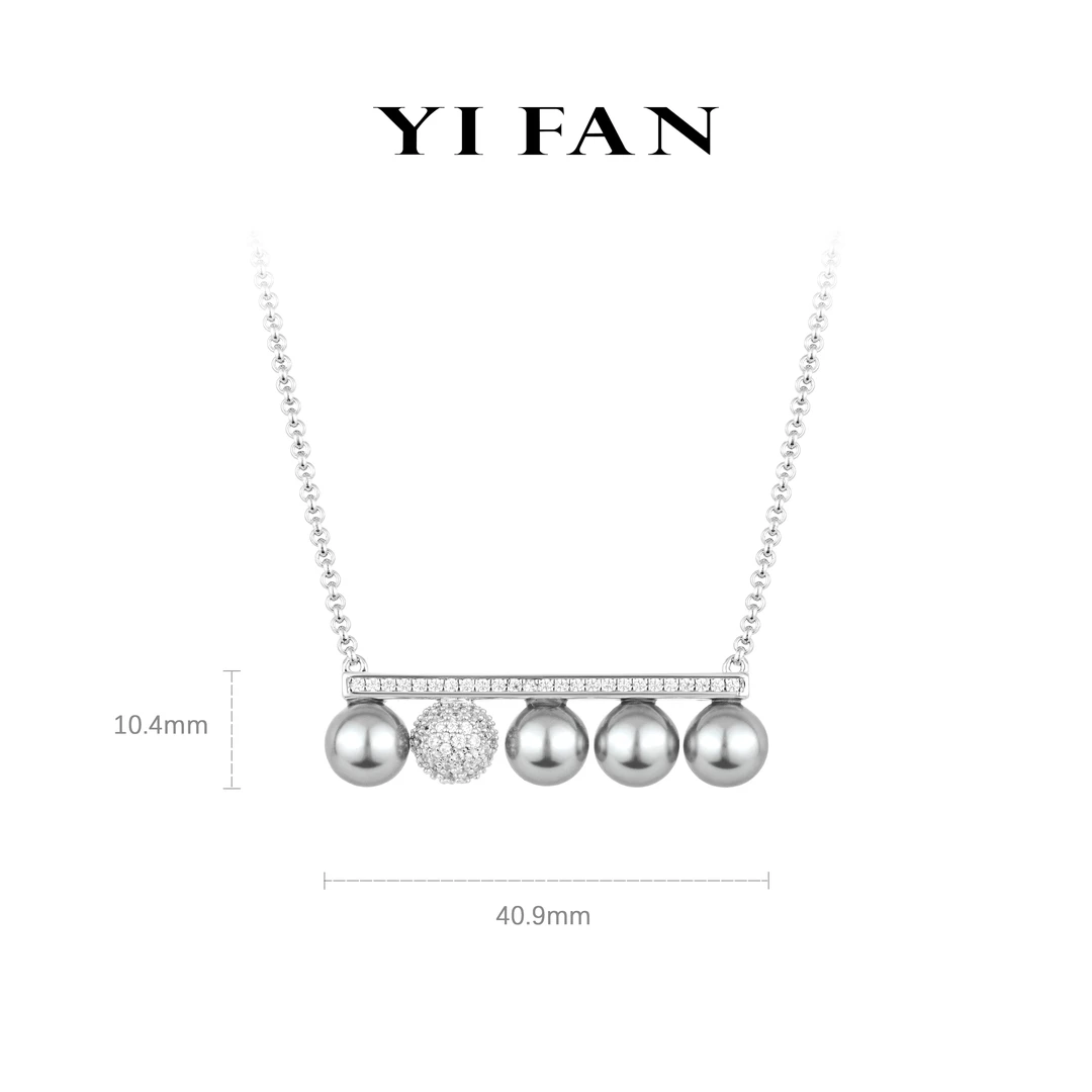 坠链均925银合成锆石 2437-灰色贝珠五球简约项链
