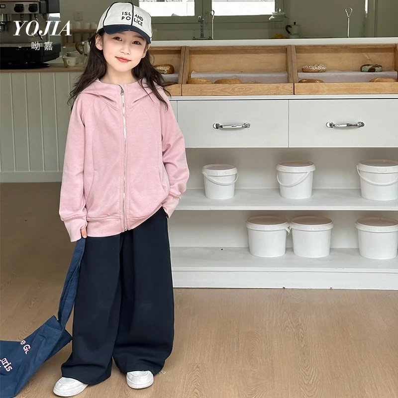YOJIA女童外套春款洋气百搭女孩上衣儿童拉链衫卫衣春装Y5CW011