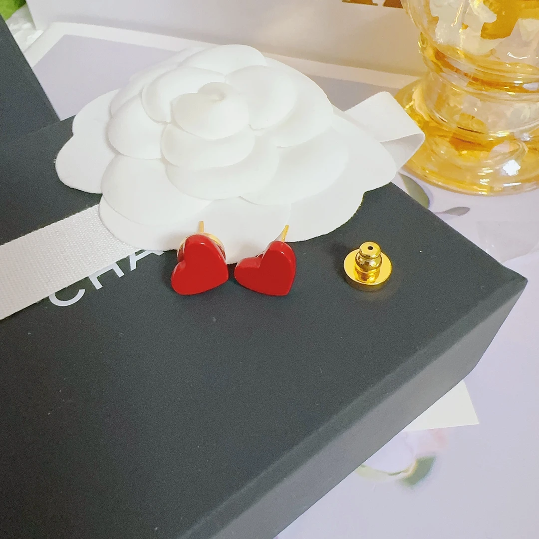 铜合金树脂耳饰 6111 红色爱心耳钉