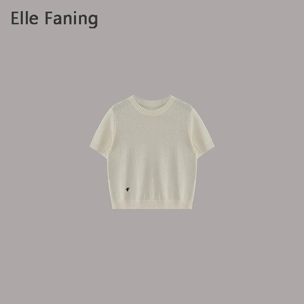 芒果优选-素缕微光高奢亮丝感圆领套头针织短袖罩衫