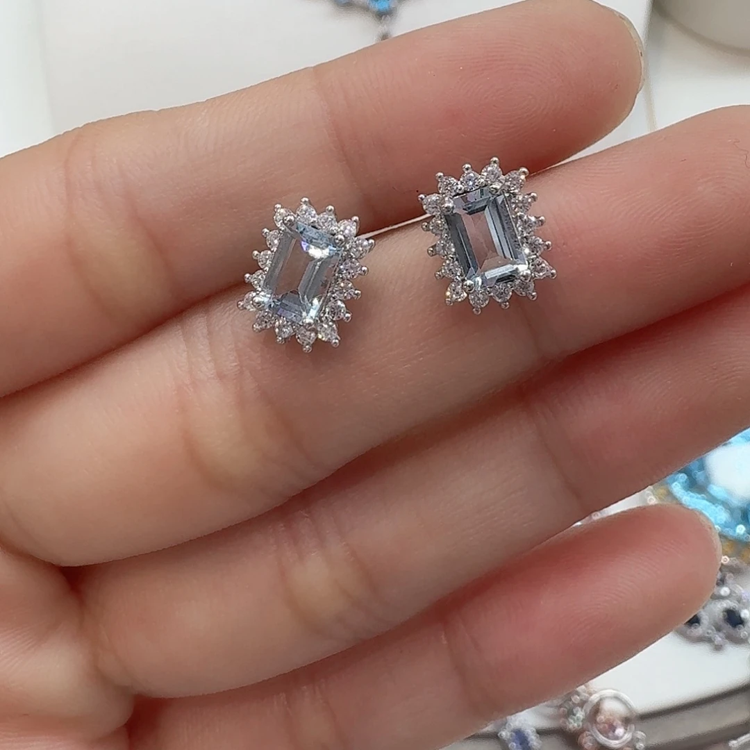 海蓝宝石耳坠银S925镶嵌 —59