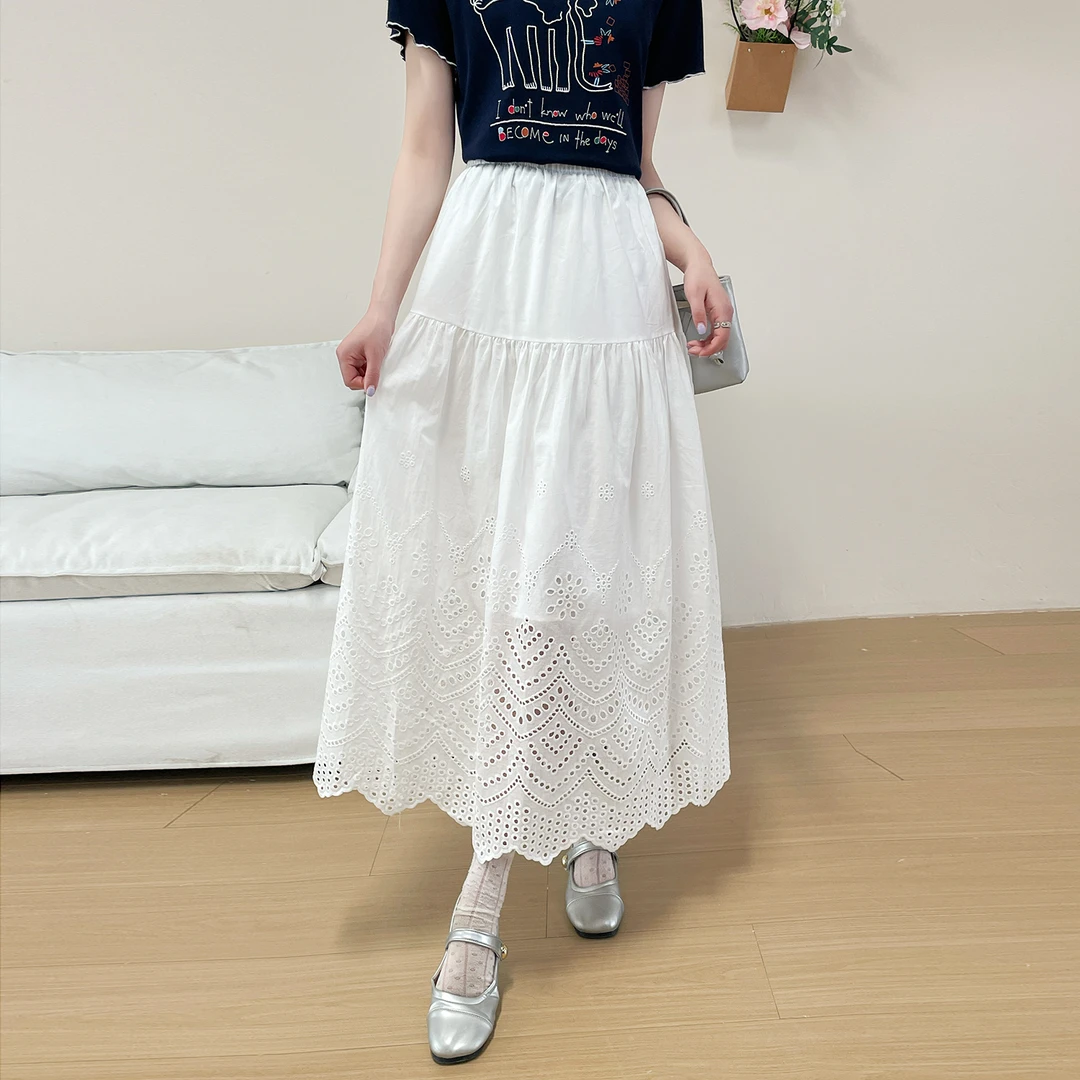 苏醒的乐园镂空刺绣弹力腰显瘦仙女裙SXBQ53072百搭夏季棉半身裙