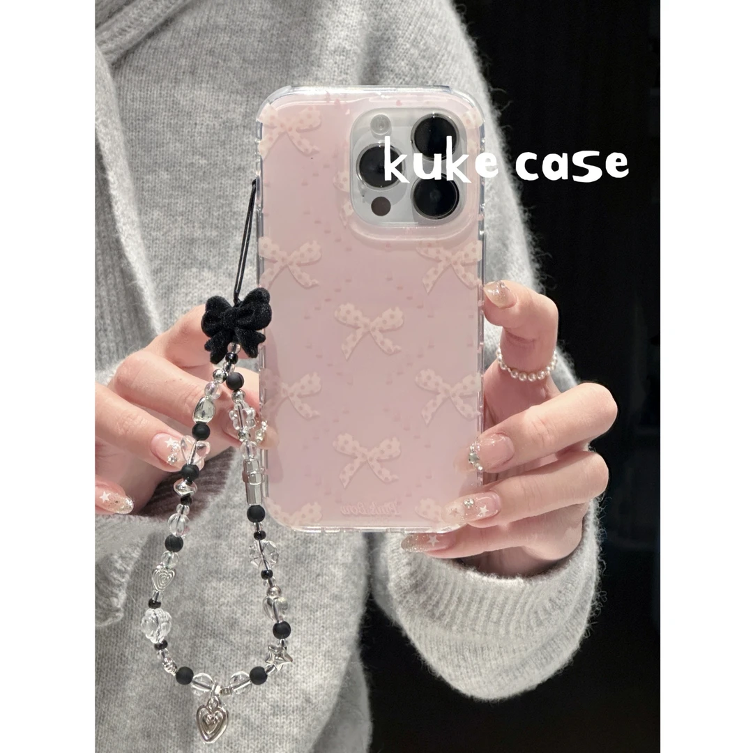 【适用苹果华为】ins韩风少女粉色蝴蝶结双层亮面手机壳iPhone16