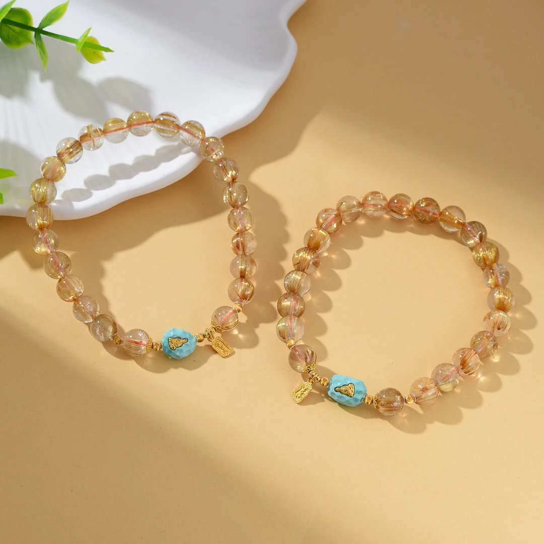 【婉葶珠宝】18K金发晶绿松手串（多样性发一）