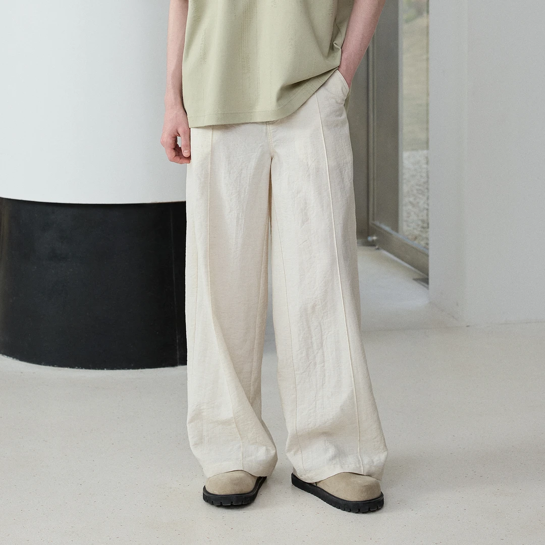 Lilbetter天然亚麻混纺捏褶阔腿长裤2025夏慵懒知识分子风休闲裤