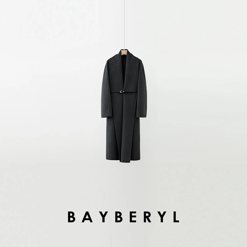 CC12-BAYBERYL老贝海拉尔*长款腰带无领羊毛羊绒毛呢大衣MF5I1008