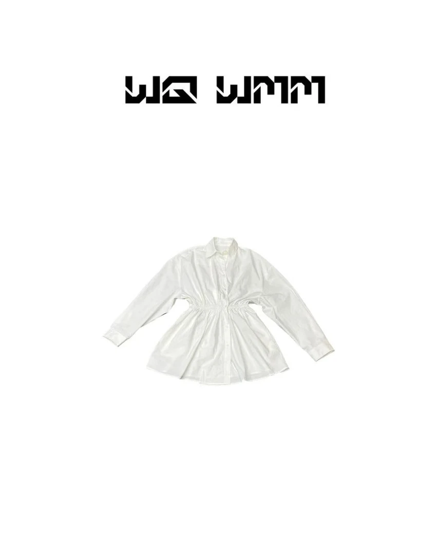 【WQWMM】设计感早春款极简气质落肩袖抽腰时尚显瘦衬衣裙25A3035