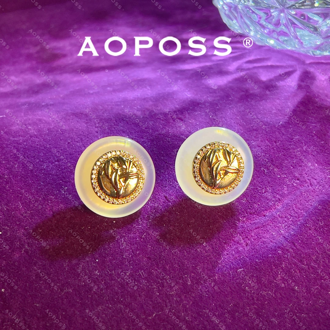AOPOSS白姿 镀K金 [平安竹]耳钉耳夹女款原创设计师金色竹