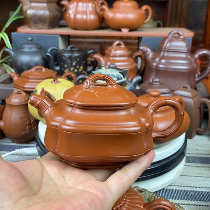 茶壶紫砂四方竹鼓330cc原矿赵庄朱泥特价
