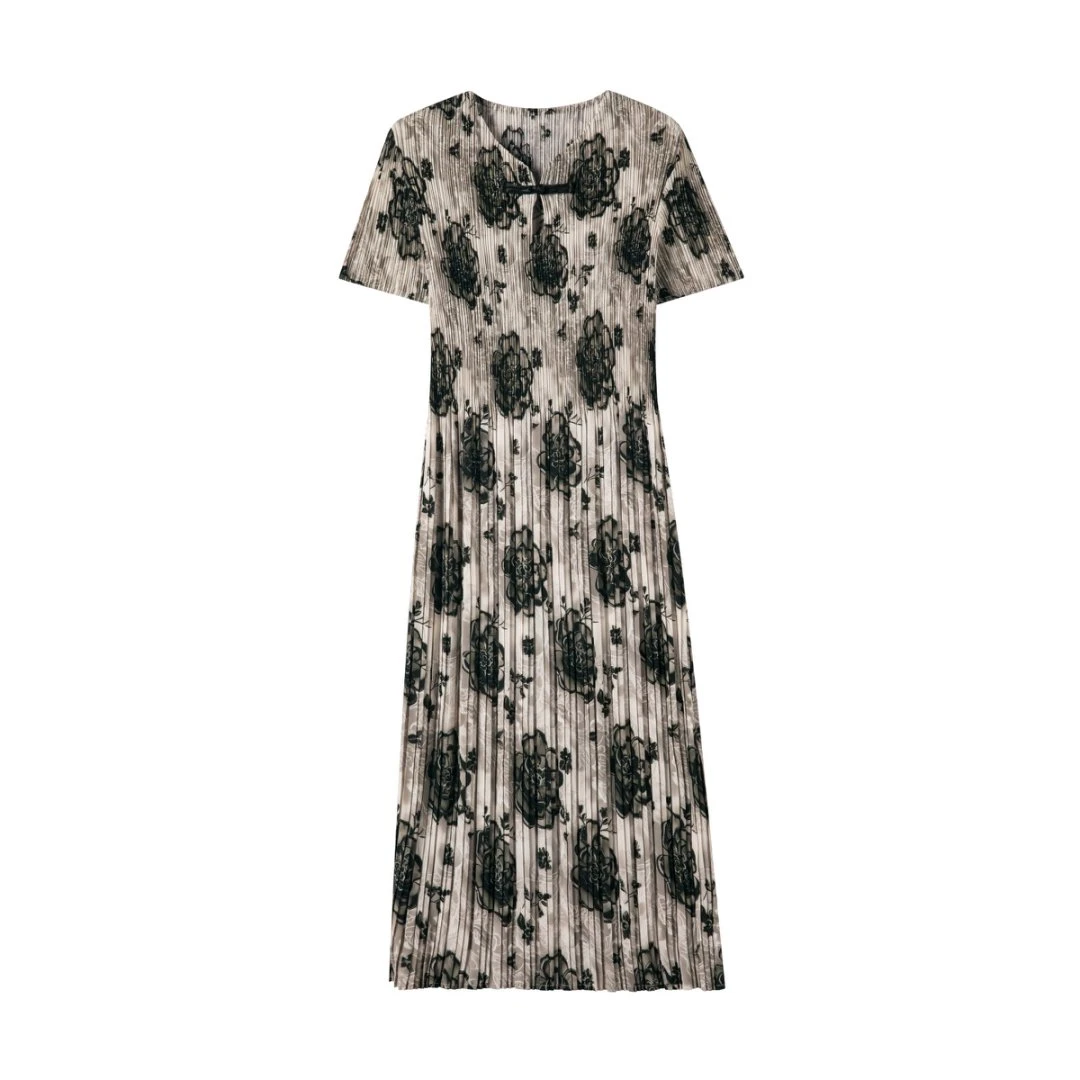 818【旗袍专属】褶皱2025夏季连衣裙新款气质百搭宽松大码女装名媛