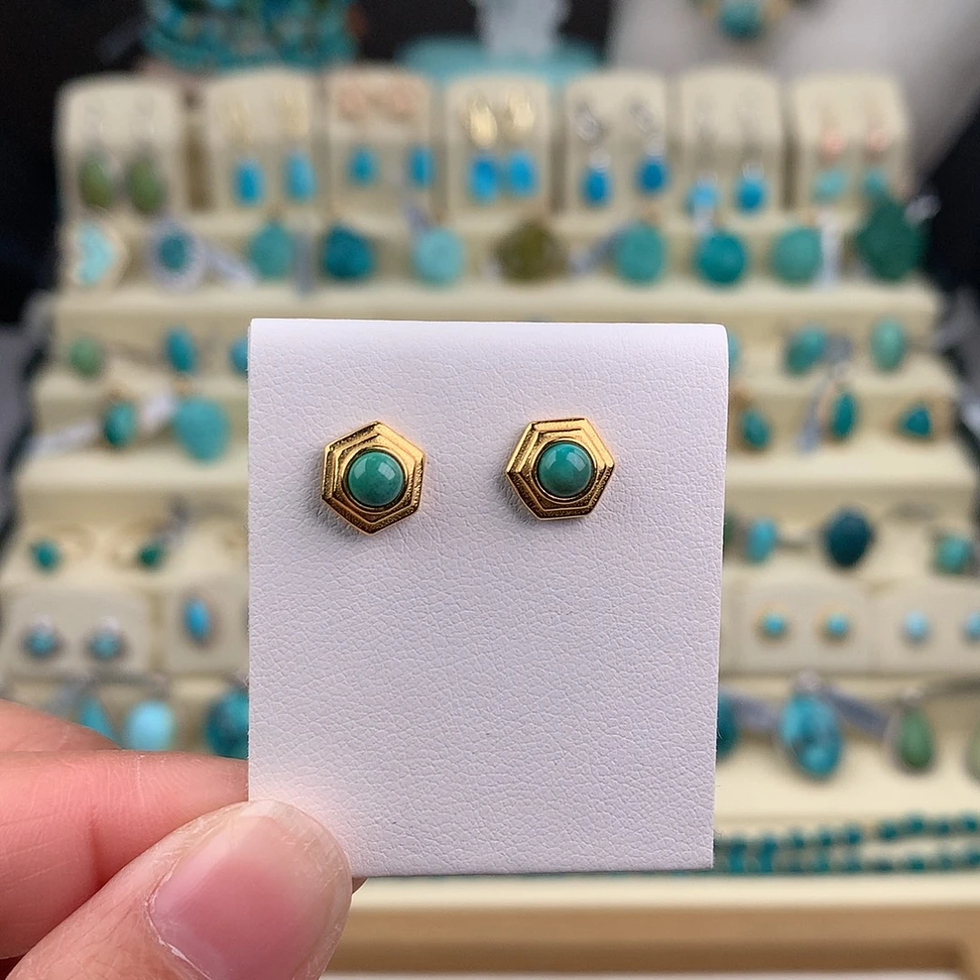 绿松石银S925镶嵌耳饰