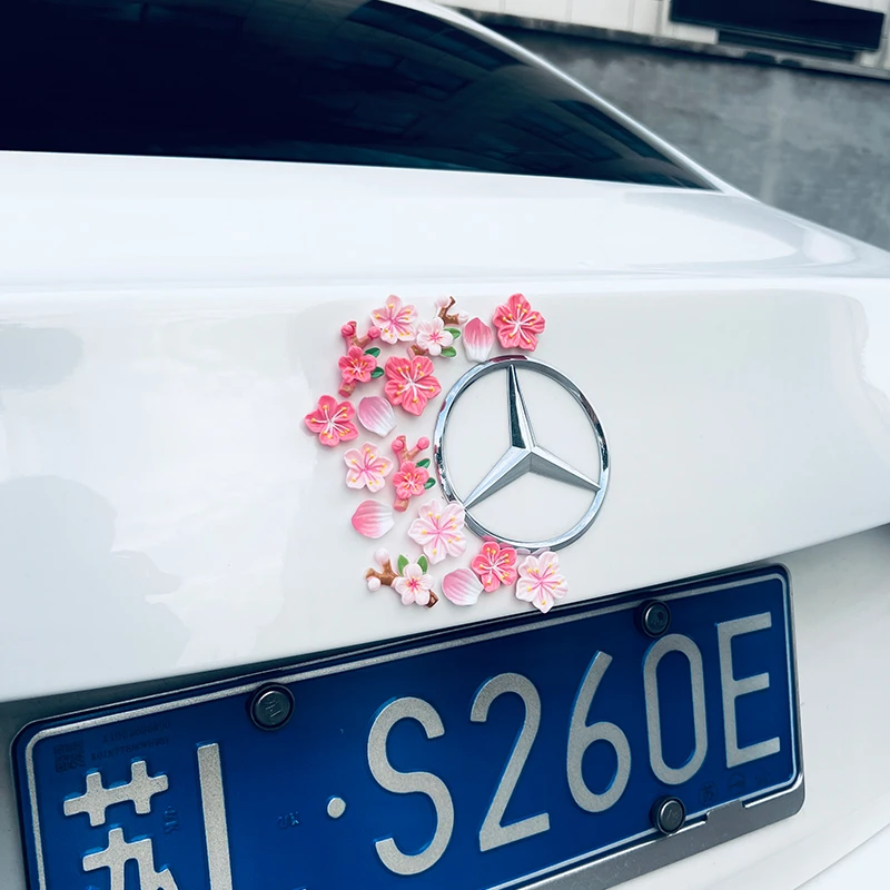 3d立体桃花车载车贴汽车电动车樱花车尾中控台花朵装饰品树脂摆件