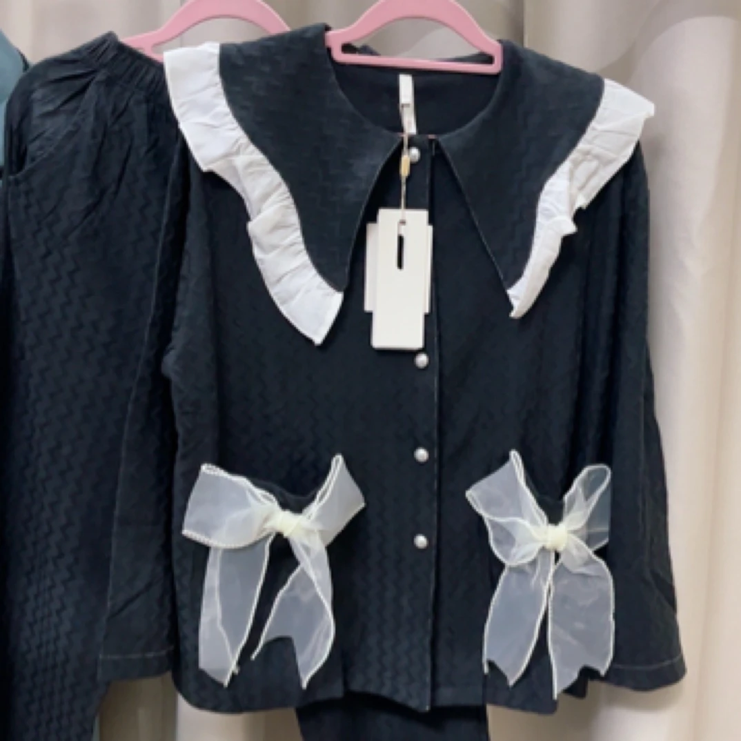 爽棉长袖公主风睡衣蝴蝶结甜美可爱家居服可外穿可人儿黑色秋冬季