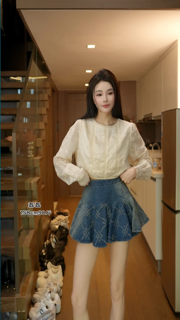 磊磊【梦里繁花】牛仔半裙 原创重工花纹牛仔半裙