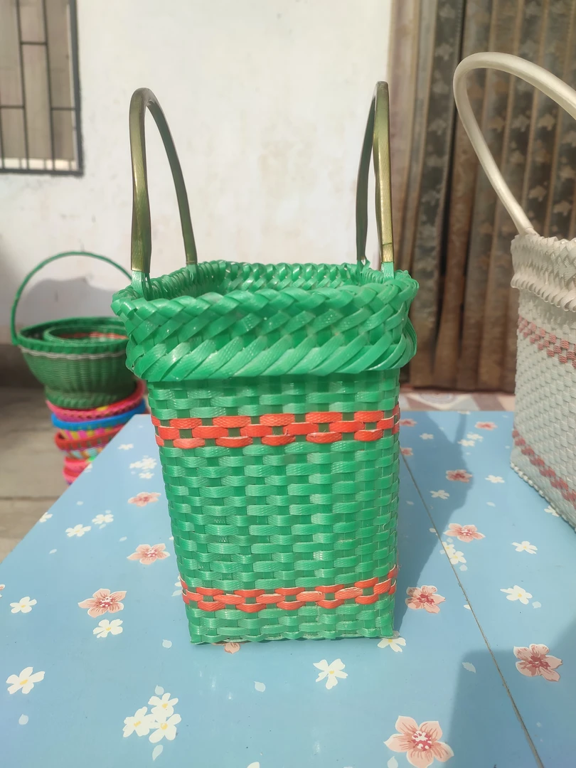 手工编织方形提篮/菜篮 绿色
