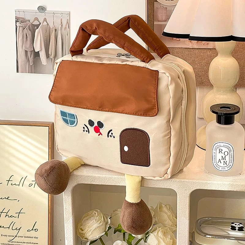 小房子化妆包大容量透明可视防水分区手提式护肤品彩妆可爱收纳包