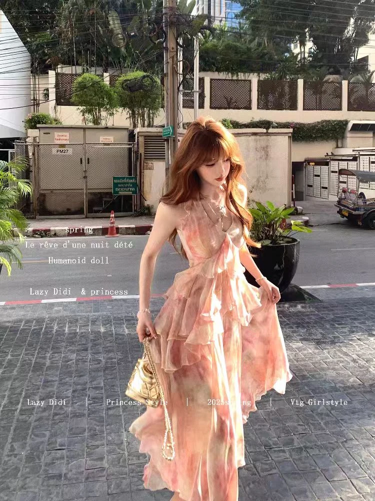 【C07】夏季显瘦气质初恋甜美温柔ol碎花收腰长裙