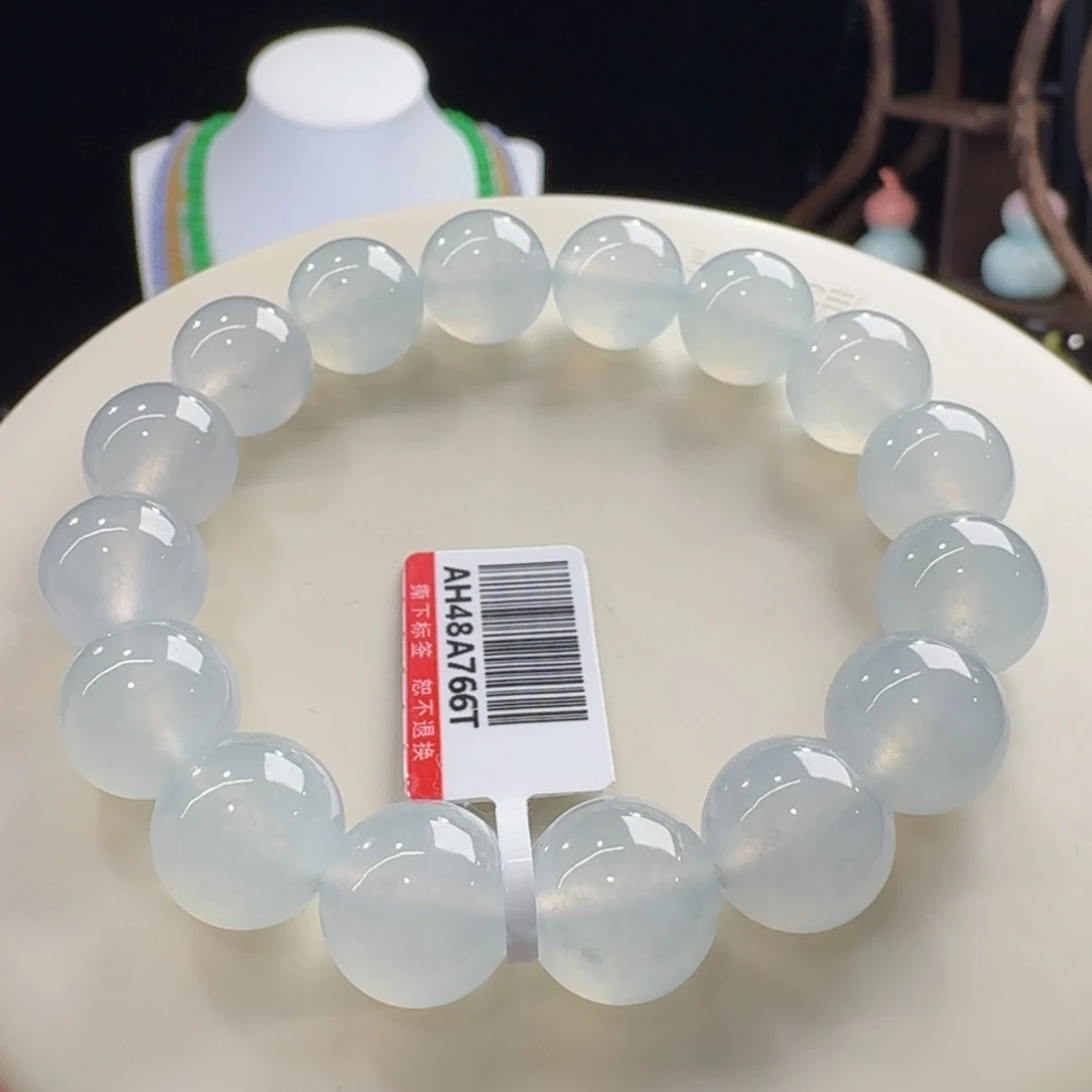 翡翠未镶嵌手链强推！百搭耐看！淡蓝底冰胶感十足单圈卡12.7mm