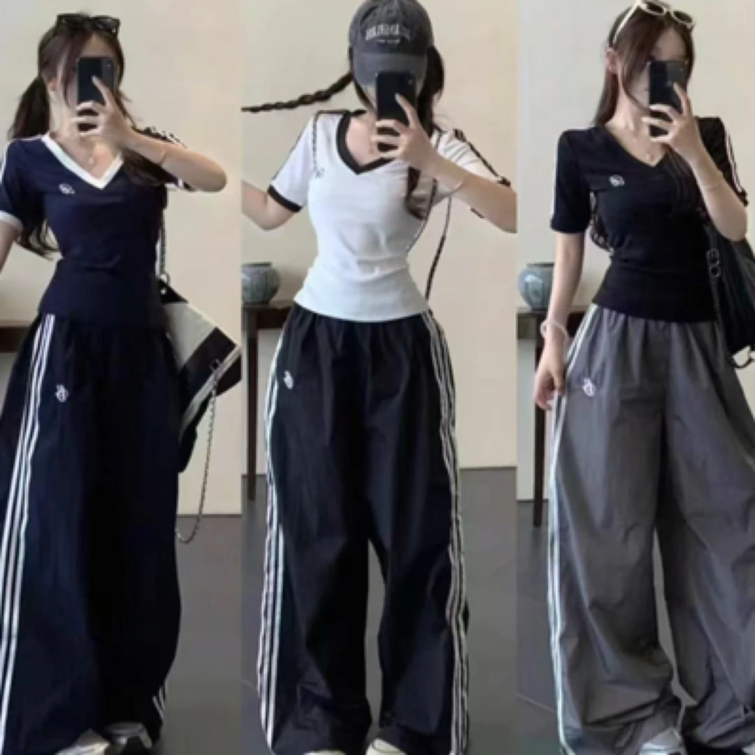 怡尔家 大码显瘦运动休闲拼色宽松时尚上衣短袖