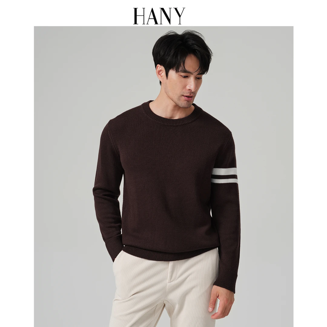 HANY【加厚澳毛】羊毛衫男2025新款圆领针织衫毛衣美拉德咖色秋季