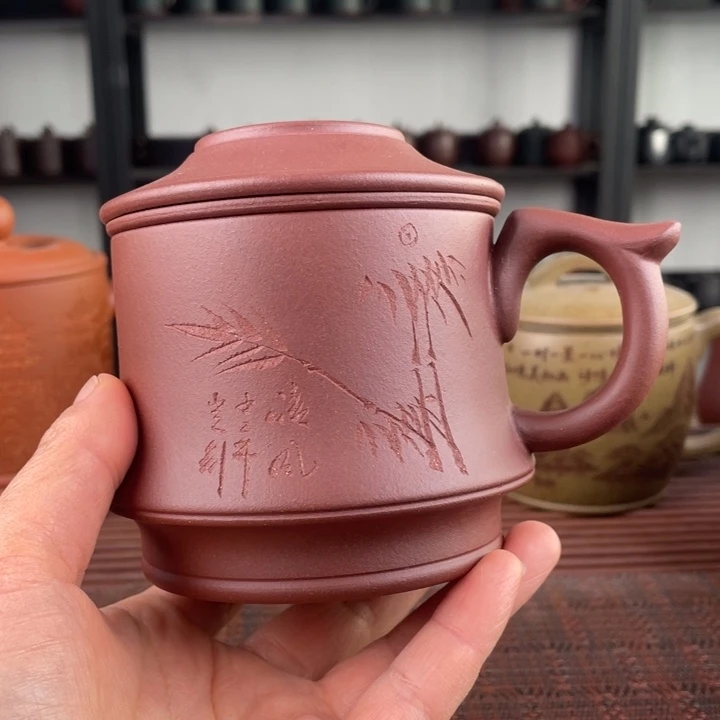 紫砂茶杯宜兴原矿紫砂盖杯微瑕