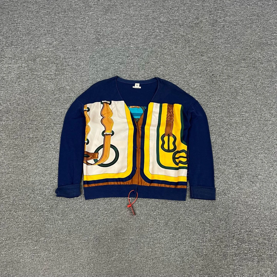 95新 AMIPARIS Hermes 爱马仕 丝绸拼接 针织开衫 95新 洗标掉了