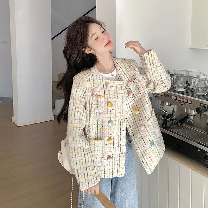 2025女装法式小香风彩色纽扣开衫外套春季小众设计感百搭减龄上衣