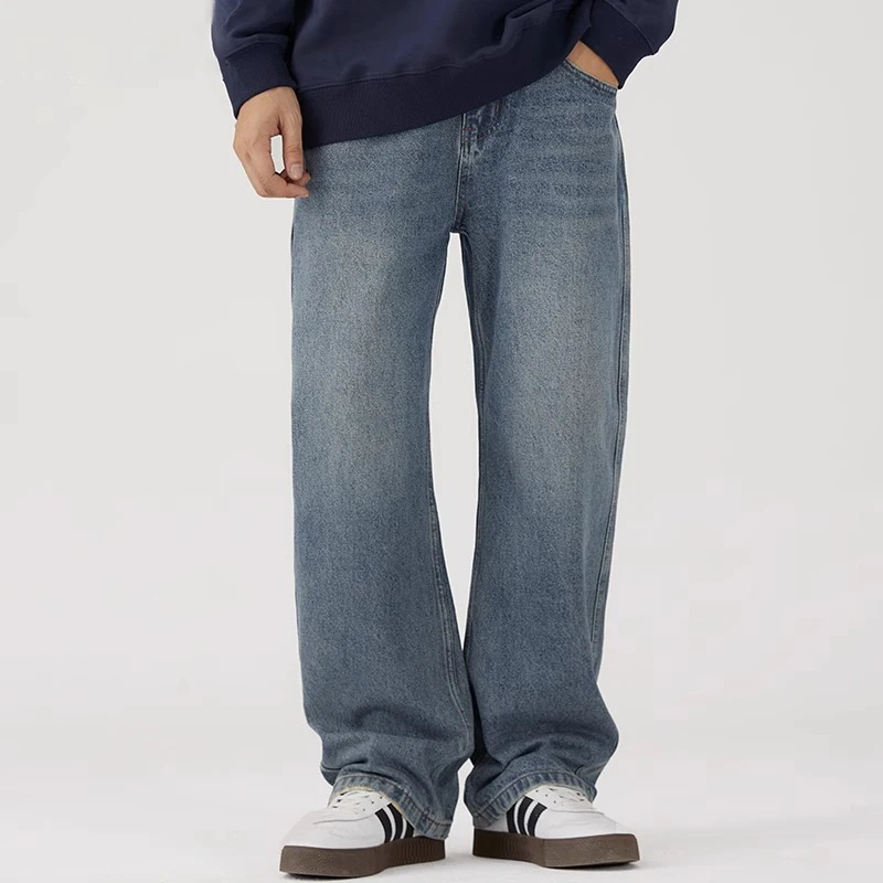 Salodac高端牛仔裤男春秋款牌复古水洗直筒宽松阔腿百搭休闲裤子