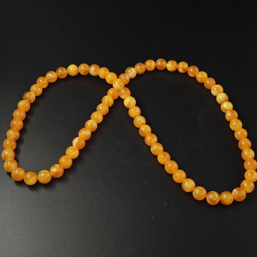 G227经典时尚橙黄色老蜡妈妈链长款树脂长串项链