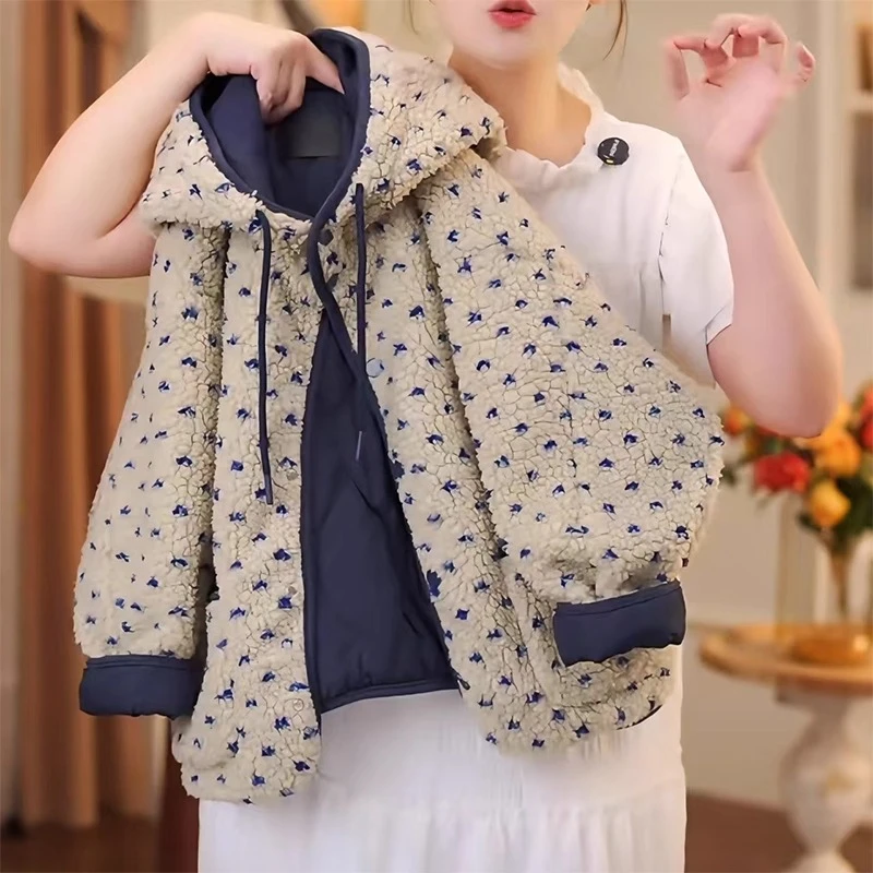 女童连帽外套秋冬2025新款儿童波点上衣韩版女孩加厚毛毛衣毛衣潮