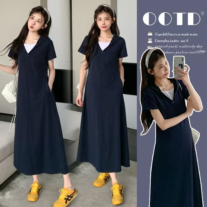 孕妈夏季网红夏天时尚爆款假两件连衣裙休闲显瘦日常懒人孕妇裙